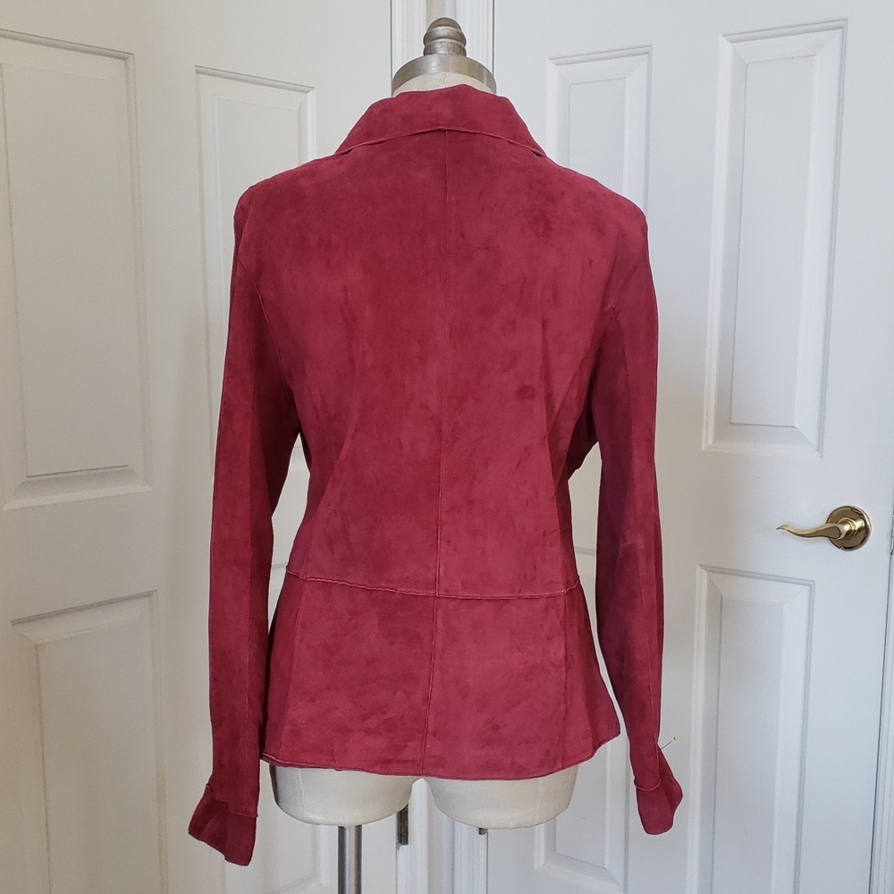 Vintage Red Suede Leather Blazer Jacket Women's Large 100% Genuine Shacket LARGE - Picture 4 of 14